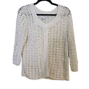 Compliments winter white loose knit cardigan.  Size L.